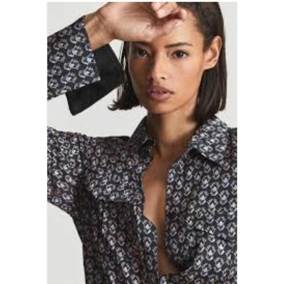 Reiss Navy/Red Lola Printed Shirt Women's US SIZE 10 NEW $260.00 #X - Picture 2 of 14